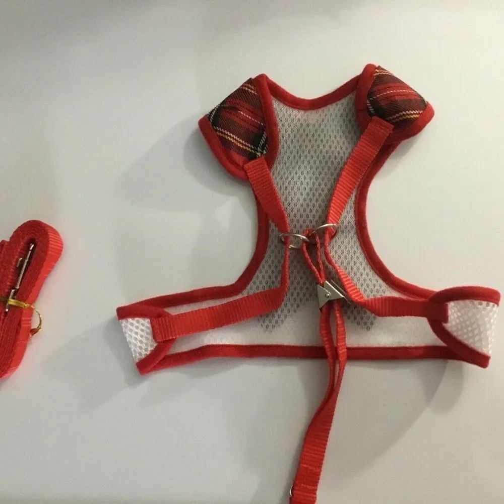 NWOT Small Dog Cat Breathable Mesh Harness Vest Collar‎ chest strap Leash set. L